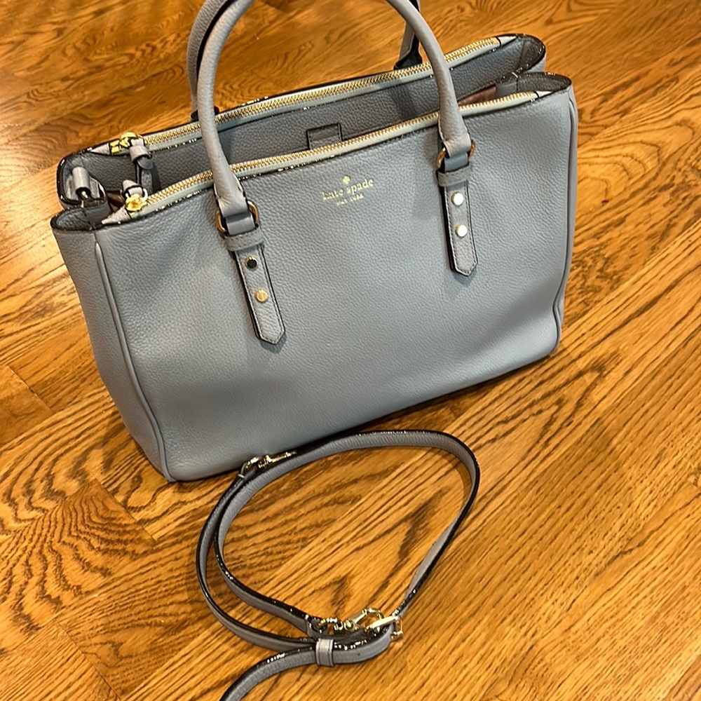 kate spade gray leather satchel with gold hardware
